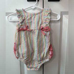 Ruffle Butts Classic Ruffle Romper in Rainbow Seersucker (Size 0-3 Months) 🌈